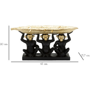 Mauro Ferretti figure décorative trio de singes avec bol de feuilles 43x15,7x20 cm noir or