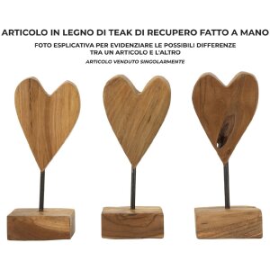 Mauro Ferretti sculpture cœur teck 10x10x25 cm brun