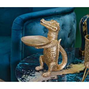 Mauro Ferretti figure crocodile avec bol 23x15,25x26,6 cm or