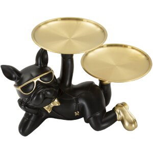 Mauro Ferretti figure décorative chien Rover avec plateau 23,5x13x18,5 cm noir or