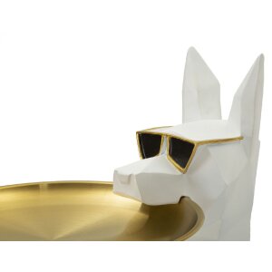 Mauro Ferretti Sculpture décorative chien Ory avec plateau 27x51x74 cm blanc or