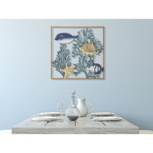 Mauro Ferretti panneau mural poisson 50,2x3,8x50,2 cm bleu or