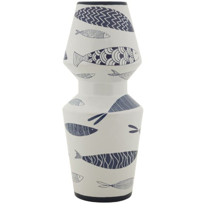 Mauro Ferretti Vase Poisson-Double Ø 14x34 cm blanc bleu