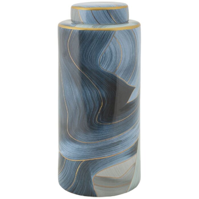 Mauro Ferretti Vase Elegant Ø 15x34 cm bleu or avec couvercle