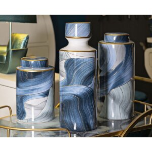 Mauro Ferretti Vase Elegant Ø 15x24 cm bleu or avec couvercle