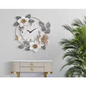 Mauro Ferretti horloge murale fleurs 64x8x64 cm blanc gris