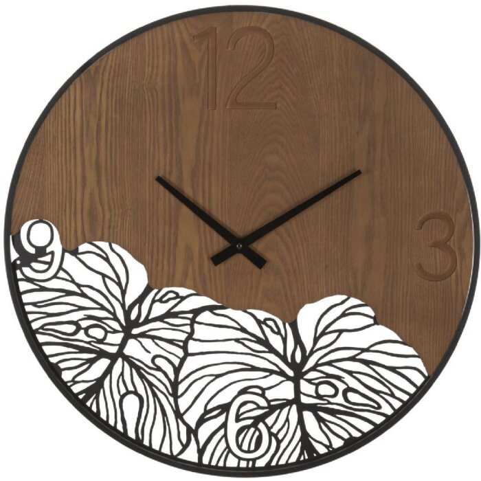 Mauro Ferretti horloge murale feuille de bois Ø 60x2 cm brun noir