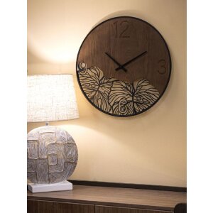 Mauro Ferretti horloge murale feuille de bois Ø 60x2 cm brun noir