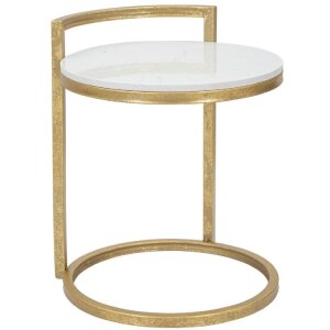 Mauro Ferretti table dappoint en marbre ronde 40x43x50 cm or blanc