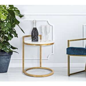 Mauro Ferretti table dappoint en marbre ronde 40x43x50 cm or blanc