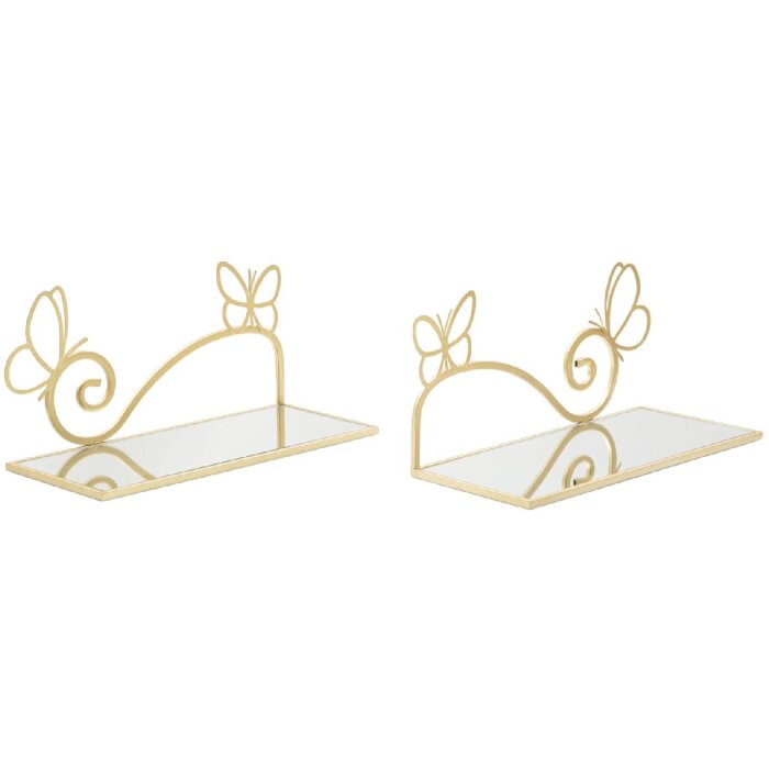 Mauro Ferretti Console murale papillon set de 2 pièces 41,5x18x21 cm or