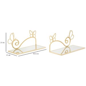 Mauro Ferretti Console murale papillon set de 2 pièces 41,5x18x21 cm or