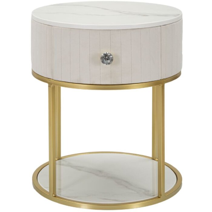 Mauro Ferretti table de nuit Montpellier Ø 42x48 cm or crème blanc