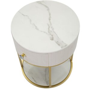Mauro Ferretti table de nuit Montpellier Ø 42x48 cm or crème blanc
