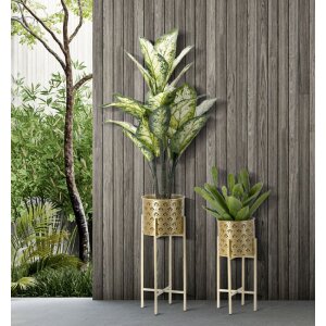 Mauro Ferretti Présentoir à fleurs Golvy Lot de 2 Ø 21x52 et 19x42 cm or