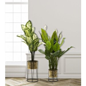 Mauro Ferretti Présentoir à fleurs Leavy set de 2 pièces Ø 21x40 et 19x22 cm or noir
