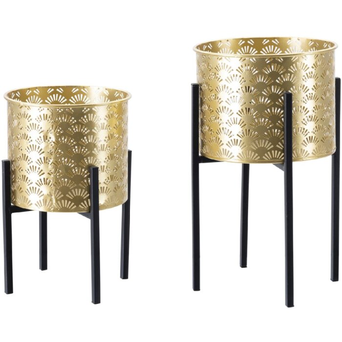 Mauro Ferretti Porte-fleurs Glissy lot de 2 Ø 21x38 et 19x28 cm or noir