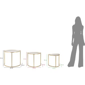 Mauro Ferretti table dappoint Triangle set de 3 Ø 60x50-50x45-40x40 cm or