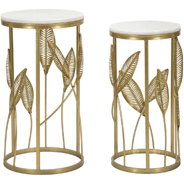 Mauro Ferretti table dappoint feuille set 2 pièces Ø 35x65,5-30x60,5 or