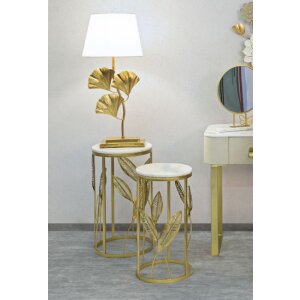 Mauro Ferretti table dappoint feuille set 2 pièces Ø 35x65,5-30x60,5 or