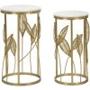 Mauro Ferretti table dappoint feuille set 2 pièces Ø 35x65,5-30x60,5 or
