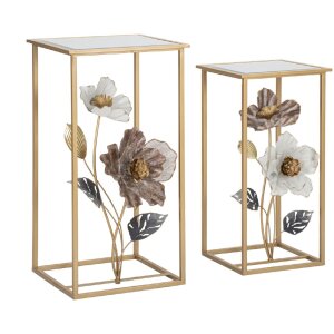 Mauro Ferretti table dappoint fleurs set 2 pièces 36x36x70-30x30x60 cm multicolore