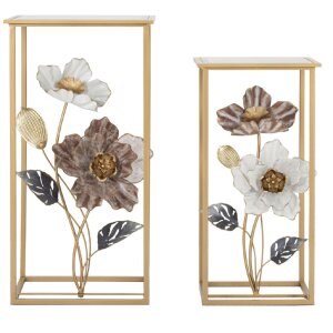 Mauro Ferretti table dappoint fleurs set 2 pièces 36x36x70-30x30x60 cm multicolore