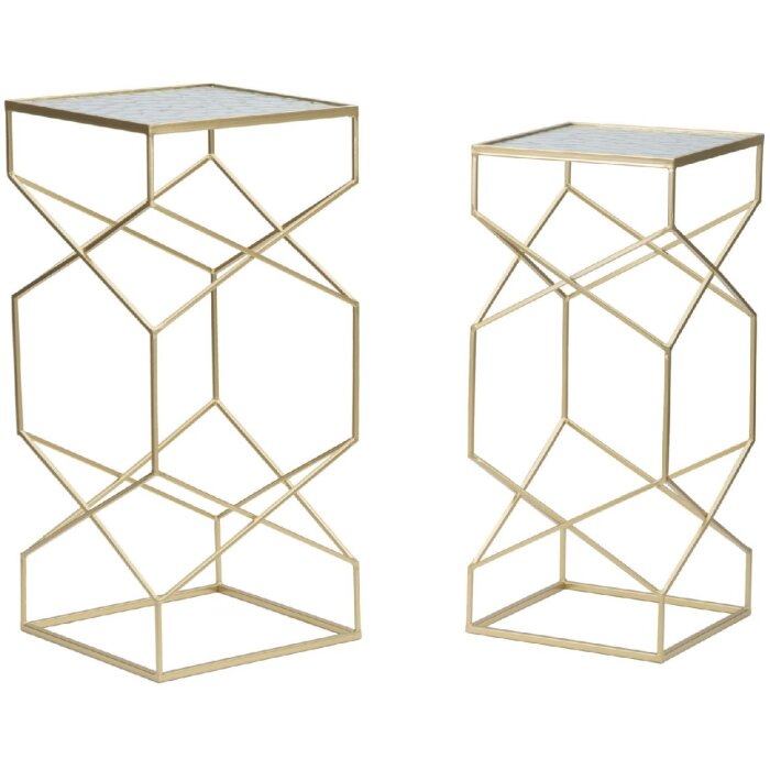 Mauro Ferretti table dappoint set Glassy 2pcs 31,5x31,5x68 et 28x28x64 cm or