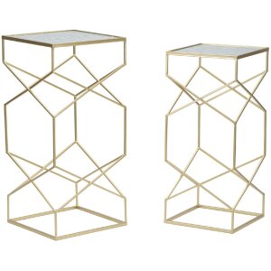 Mauro Ferretti table dappoint set Glassy 2pcs 31,5x31,5x68 et 28x28x64 cm or