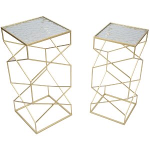Mauro Ferretti table dappoint set Glassy 2pcs 31,5x31,5x68 et 28x28x64 cm or