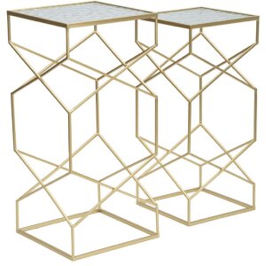 Mauro Ferretti table dappoint set Glassy 2pcs 31,5x31,5x68 et 28x28x64 cm or