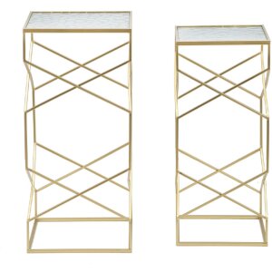 Mauro Ferretti table dappoint set Glassy 2pcs 31,5x31,5x68 et 28x28x64 cm or