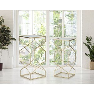 Mauro Ferretti table dappoint set Glassy 2pcs 31,5x31,5x68 et 28x28x64 cm or