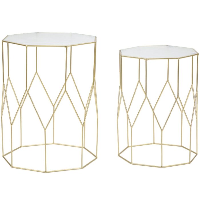 Mauro Ferretti Table dappoint Set Glass 2pcs Ø 37x47 et 31x42 cm or