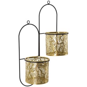 Mauro Ferretti Vase mural Hong double 27x14x48 cm noir or