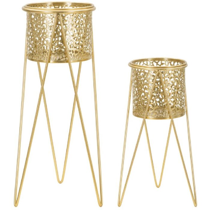 Mauro Ferretti Porte-fleurs Glod lot de 2 21x20x46 et 18x18x32 cm or