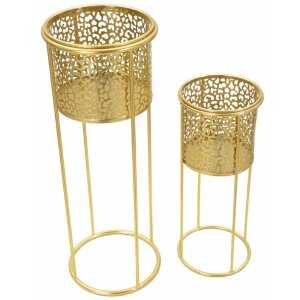 Mauro Ferretti Présentoir à fleurs Nat Lot de 2 Ø 17x46 et Ø 14x34 cm or