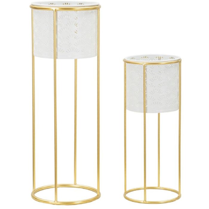 Mauro Ferretti Présentoir à fleurs Whity Lot de 2 Ø 17x46 et 14x34 cm blanc or