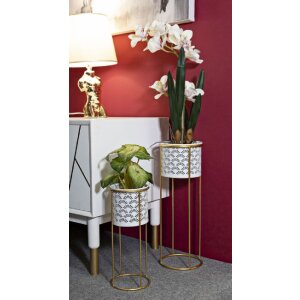 Mauro Ferretti Présentoir à fleurs Whity Lot de 2 Ø 17x46 et 14x34 cm blanc or