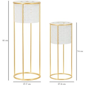 Mauro Ferretti Présentoir à fleurs Whity Lot de 2 Ø 17x46 et 14x34 cm blanc or