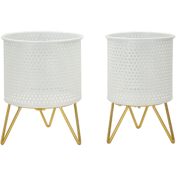Mauro Ferretti Porte-fleurs Gaspy lot de 2 Ø 16x20 et 13x20 cm blanc or