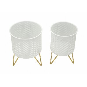 Mauro Ferretti Porte-fleurs Gaspy lot de 2 Ø 16x20 et 13x20 cm blanc or