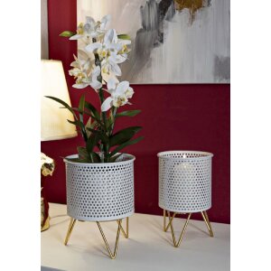 Mauro Ferretti Porte-fleurs Gaspy lot de 2 Ø 16x20 et 13x20 cm blanc or