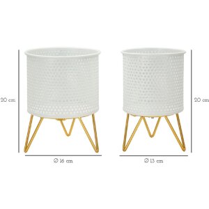 Mauro Ferretti Porte-fleurs Gaspy lot de 2 Ø 16x20 et 13x20 cm blanc or