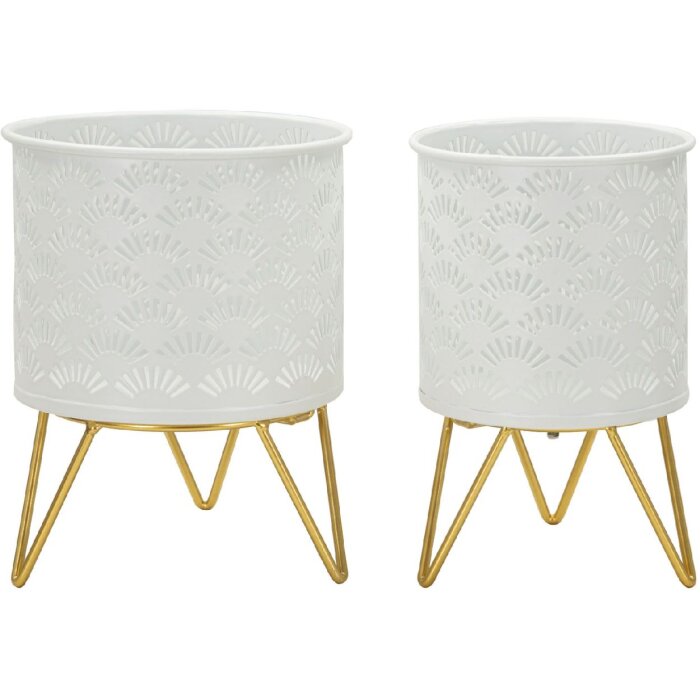 Mauro Ferretti Présentoir à fleurs Carly Lot de 2 Ø 16x20 et 13x20 cm blanc or