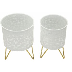 Mauro Ferretti Présentoir à fleurs Carly Lot de 2 Ø 16x20 et 13x20 cm blanc or