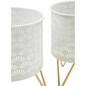Mauro Ferretti Présentoir à fleurs Carly Lot de 2 Ø 16x20 et 13x20 cm blanc or