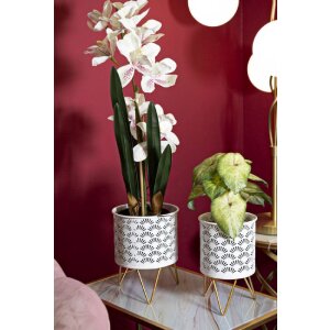 Mauro Ferretti Présentoir à fleurs Carly Lot de 2 Ø 16x20 et 13x20 cm blanc or