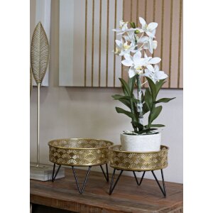 Mauro Ferretti Présentoir à fleurs Zanny Lot de 2 Ø 20,5x13 et 18x13 cm noir or