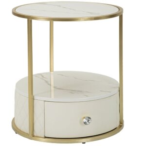 Mauro Ferretti Sharon table de nuit Ø 43x48 cm blanc or